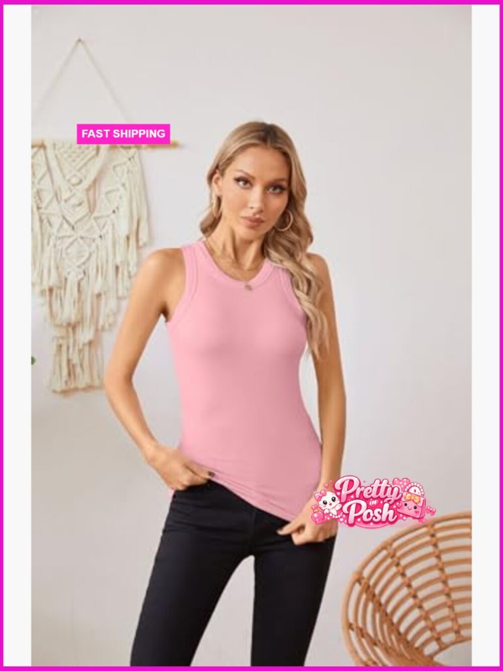 Polyester Spandex Ribbed Racerback Tank Top Slim Fit Cami - Picture 2 of 7